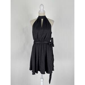 BCBG Paris Womens Sleeveless Animal Print Halter Mini Dress Size Small Black NWT